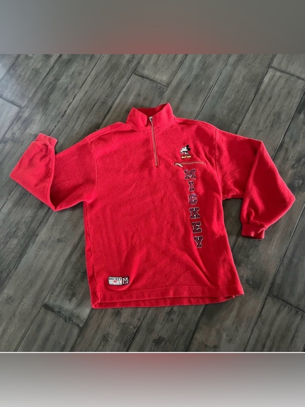 The Disney Store Vintage Mickey Mouse Red Fleece Sweatshirt - Size Large